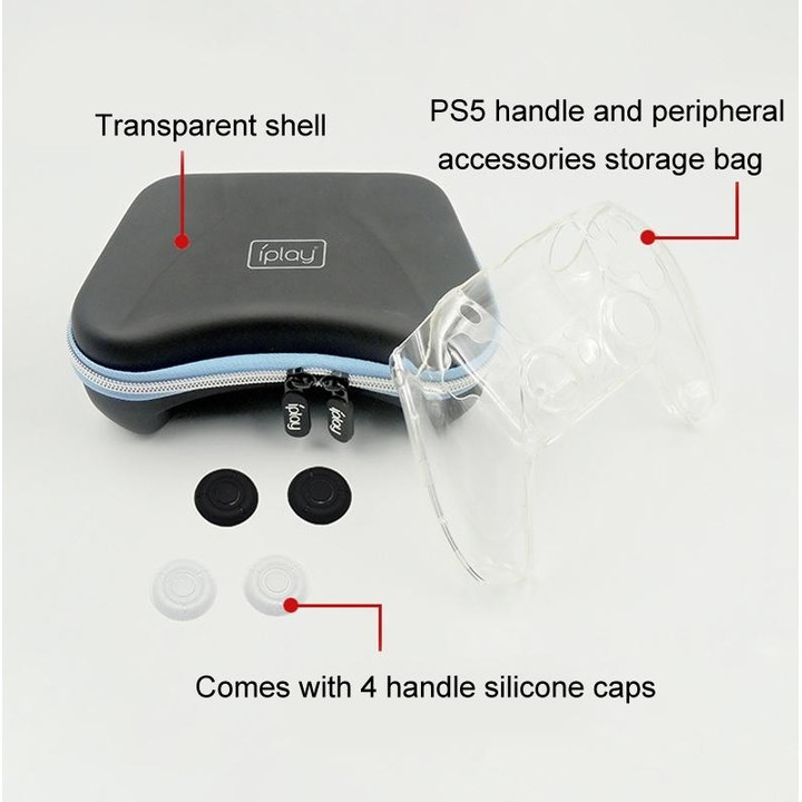 iPlay HBP-283 Gamepad Protective Shell Storage Bag For PS5(Handbag + PC Transparent Cover)