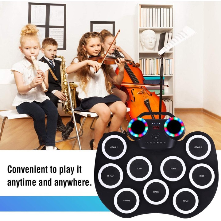 Portable Hand Roll Electronic Drum Flashing Light Bluetooth Drum(Icon Version + Black White)