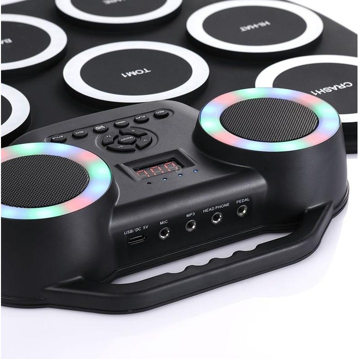 Portable Hand Roll Electronic Drum Flashing Light Bluetooth Drum(Icon Version + Black White)