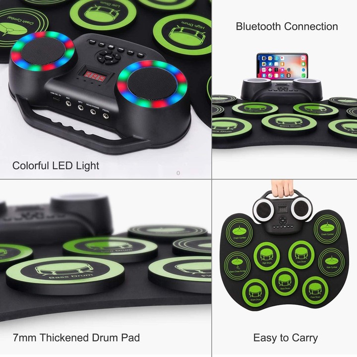 Portable Hand Roll Electronic Drum Flashing Light Bluetooth Drum(Icon Version + Black White)