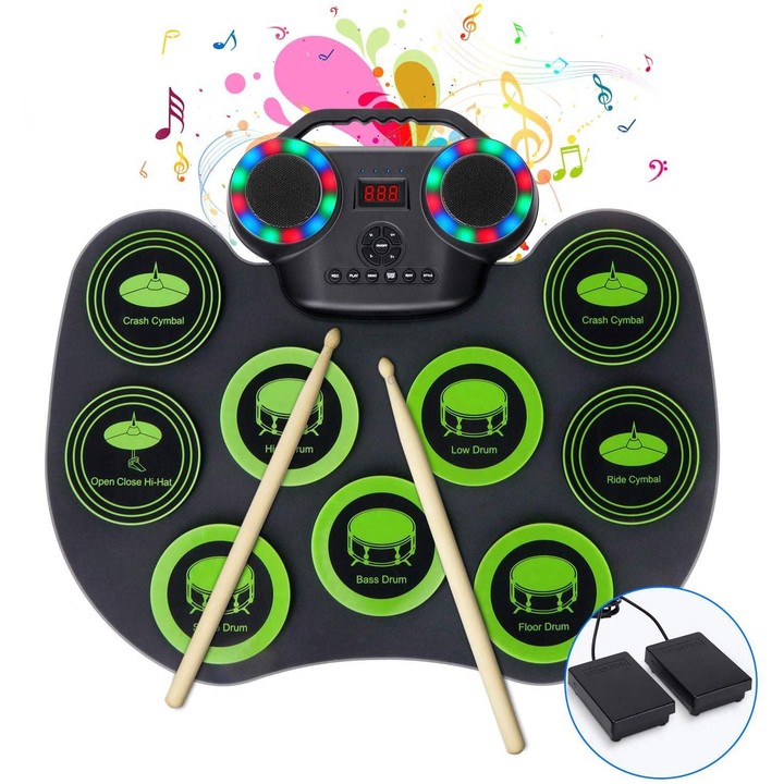 Portable Hand Roll Electronic Drum Flashing Light Bluetooth Drum(Icon Version + Black White)