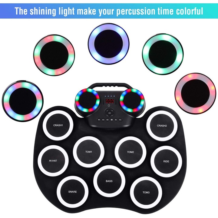 Portable Hand Roll Electronic Drum Flashing Light Bluetooth Drum(Icon Version + Black White)
