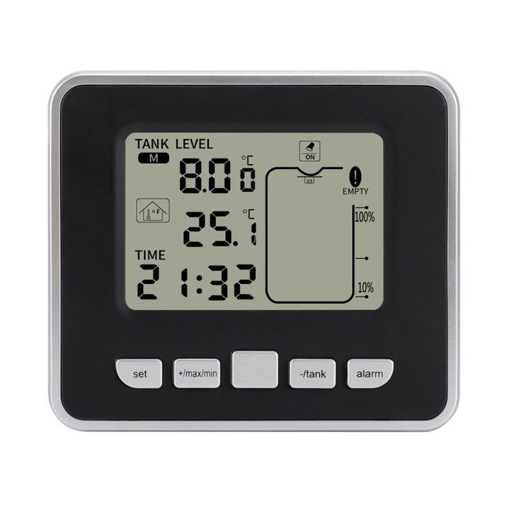 TS-FT002 Multifunctional Ultrasonic Electronic Water Tank Level Gauge With Indoor Temperature Thermometer Clock Display Water Le