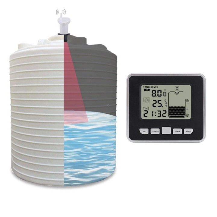 TS-FT002 Multifunctional Ultrasonic Electronic Water Tank Level Gauge With Indoor Temperature Thermometer Clock Display Water Le