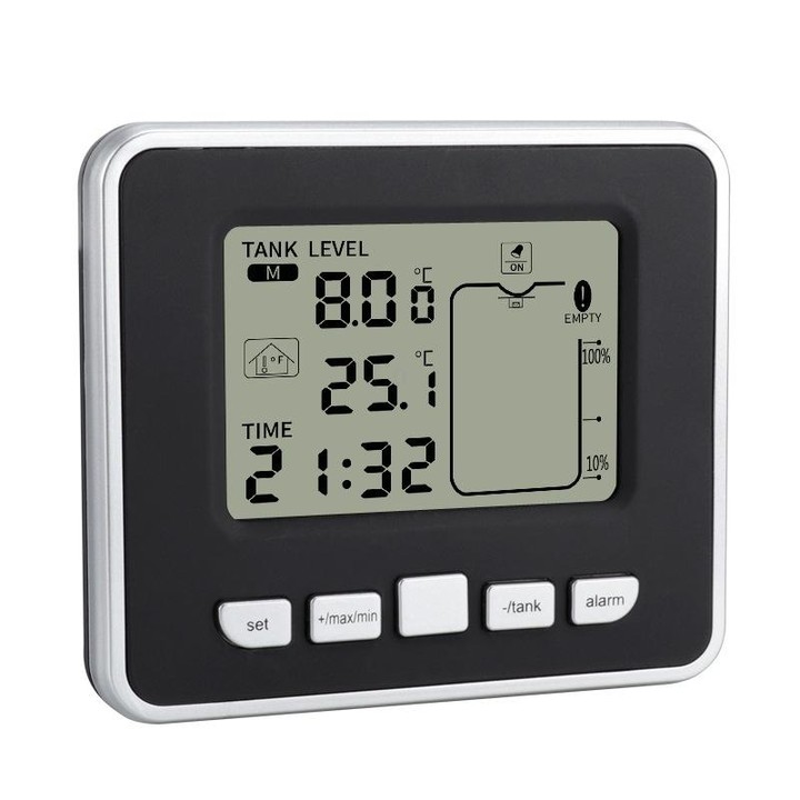 TS-FT002 Multifunctional Ultrasonic Electronic Water Tank Level Gauge With Indoor Temperature Thermometer Clock Display Water Le