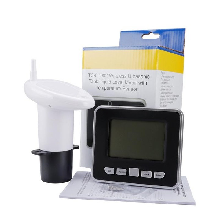 TS-FT002 Multifunctional Ultrasonic Electronic Water Tank Level Gauge With Indoor Temperature Thermometer Clock Display Water Le