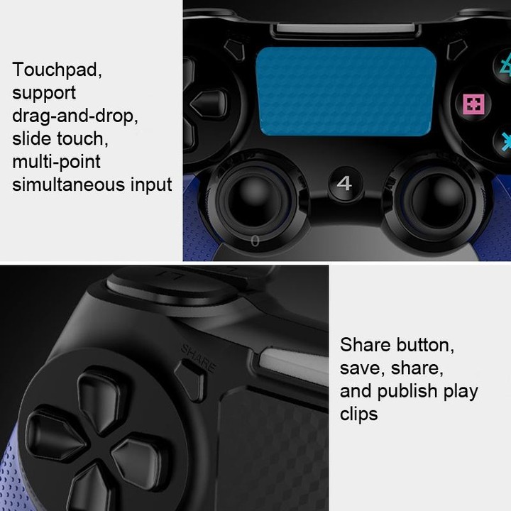 2 PCS Bluetooth Wireless Gamepad Touch Screen With Light Audio Dual Vibration Controller For PS4(Blue)