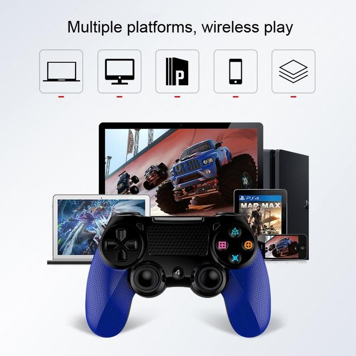 2 PCS Bluetooth Wireless Gamepad Touch Screen With Light Audio Dual Vibration Controller For PS4(Blue)