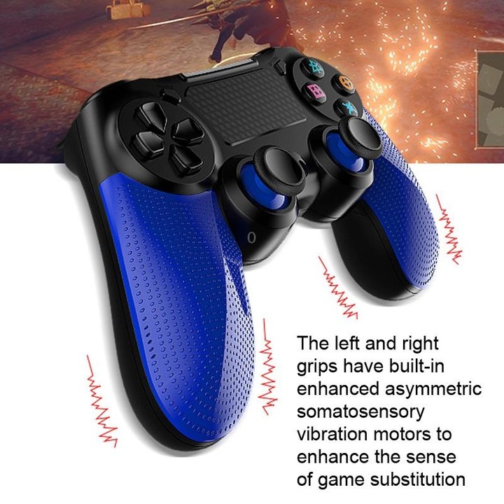 2 PCS Bluetooth Wireless Gamepad Touch Screen With Light Audio Dual Vibration Controller For PS4(Blue)