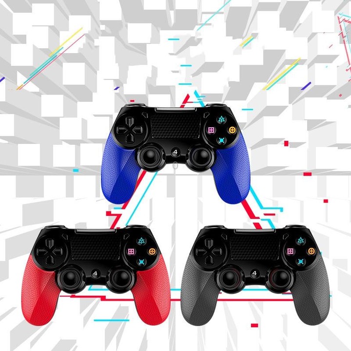 2 PCS Bluetooth Wireless Gamepad Touch Screen With Light Audio Dual Vibration Controller For PS4(Blue)