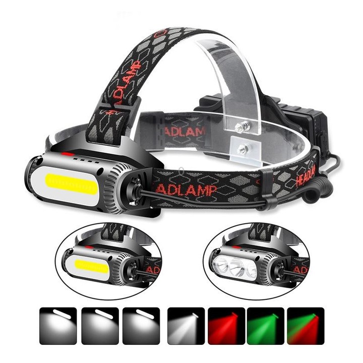 TG-TD113 T6+COB Head-Mounted USB Charging Rotating Multi-Function Headlight White Red And Green Three Light Sources Headlight (W