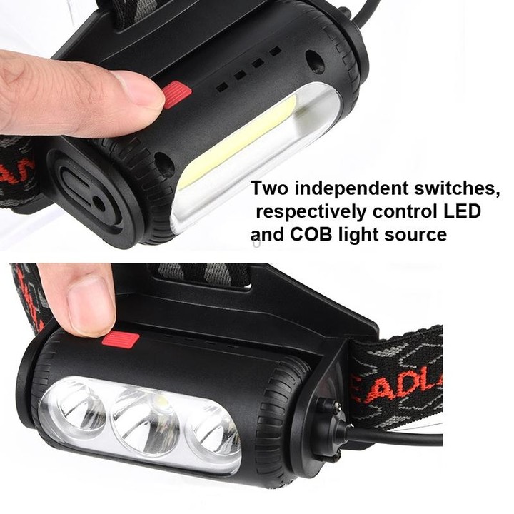 TG-TD113 T6+COB Head-Mounted USB Charging Rotating Multi-Function Headlight White Red And Green Three Light Sources Headlight (W