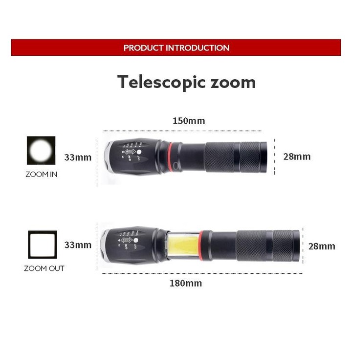 Telescopic Zoom Strong Light Flashlight Strong Magnetic Rechargeable LED Flashlight, Colour: Black Head (With Battery, EU Plug C