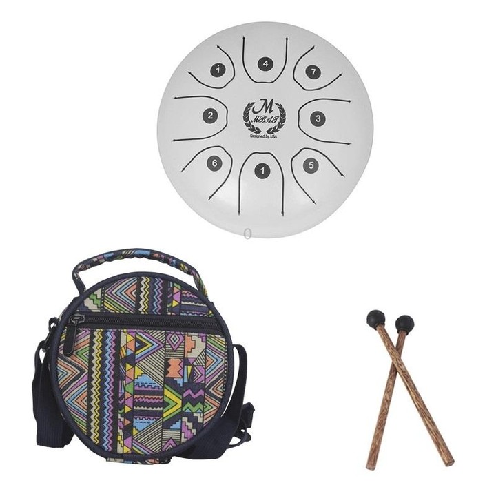 MEIBEITE 5.5-Inch C-Tune Sanskrit Drum Steel Tongue Empty Worry-Free Drum(White)