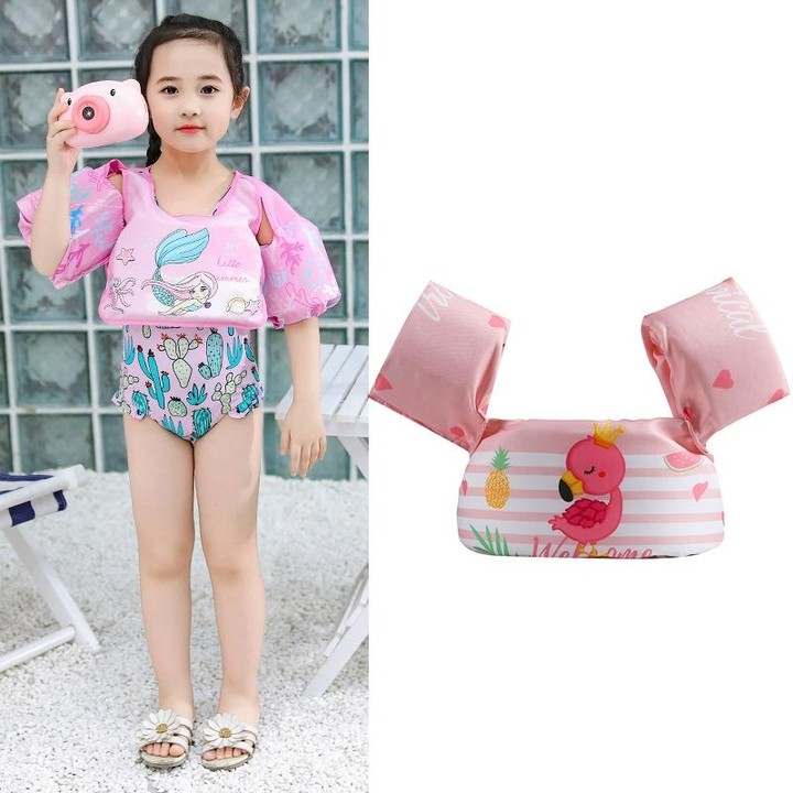 Children Swimming Foam Arm Ring Baby Swimming Equipment Floating Ring Water Sleeve Buoyancy Vest(Pink Flaming)