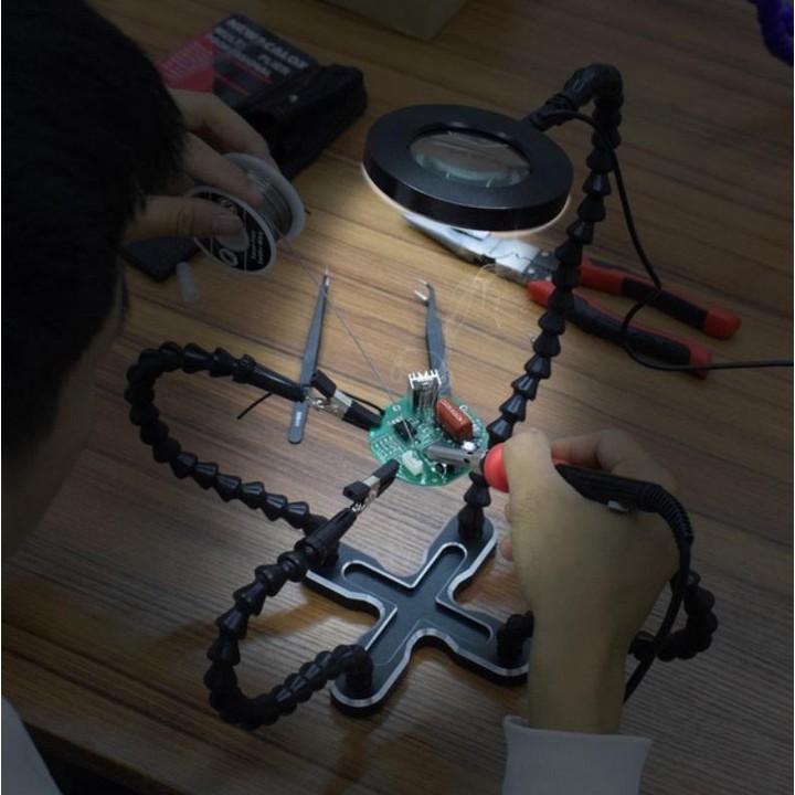 Aluminum Alloy 4-Claw Aircraft Model Universal Arm With Light & Welding Station(N-CSBKM-BK9 Black)