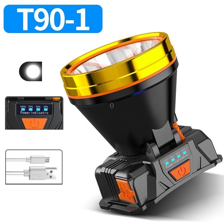 LED Night Fishing Charge Head Light Outdoor Camping Fishing Miner Light Searchlight Head-Mounted Flashlight With Charge Display,