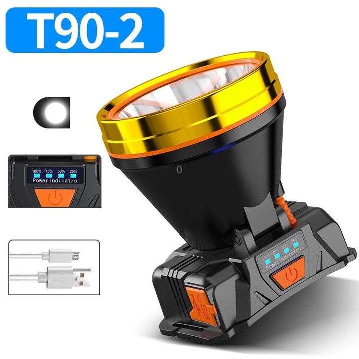 LED Night Fishing Charge Head Light Outdoor Camping Fishing Miner Light Searchlight Head-Mounted Flashlight With Charge Display,