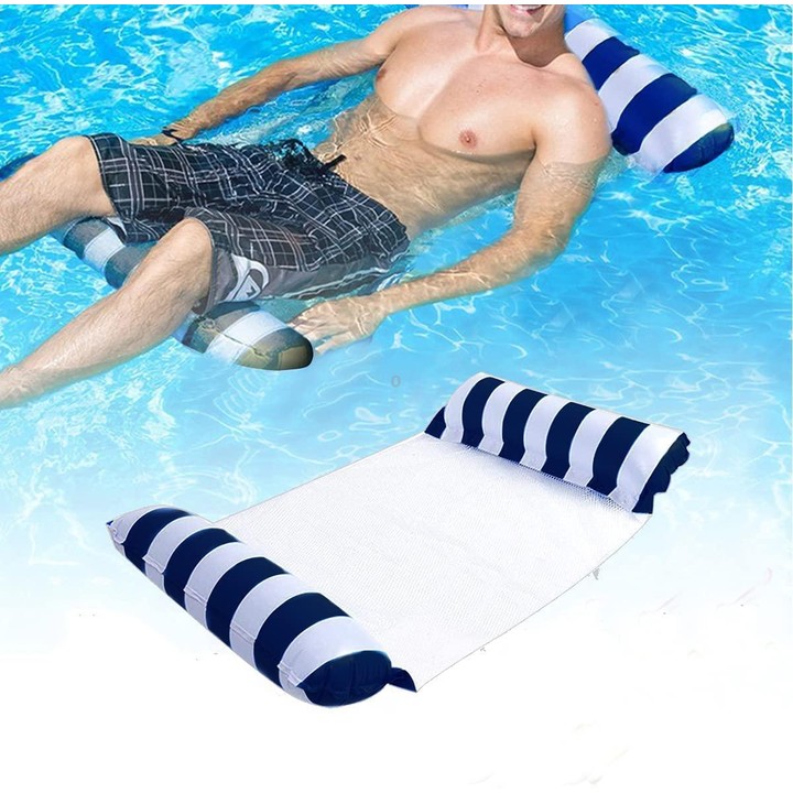 PVC Inflatable Hammock Adult Swimming Floating Row, Size: 120 x 70cm(Dark Blue Striped)