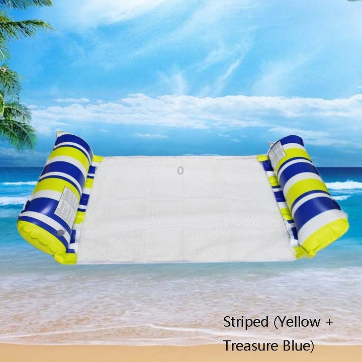 PVC Inflatable Hammock Adult Swimming Floating Row, Size: 120 x 70cm(Yellow + Treasure Blue Striped)