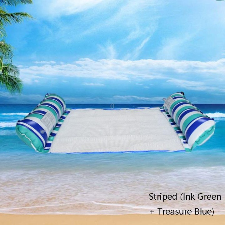 PVC Inflatable Hammock Adult Swimming Floating Row, Size: 120 x 70cm(Ink Green + Treasure Blue Striped)