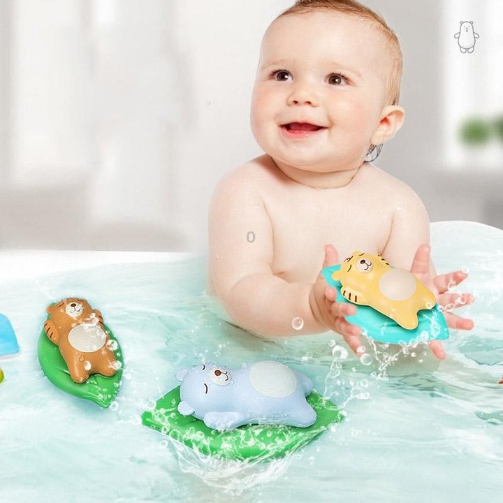 3 PCS Bathroom Playing Toys Baby Bathing Water Dolls On The Chain Swimming Bears And Lizards For Children(Navy Blue Bear)