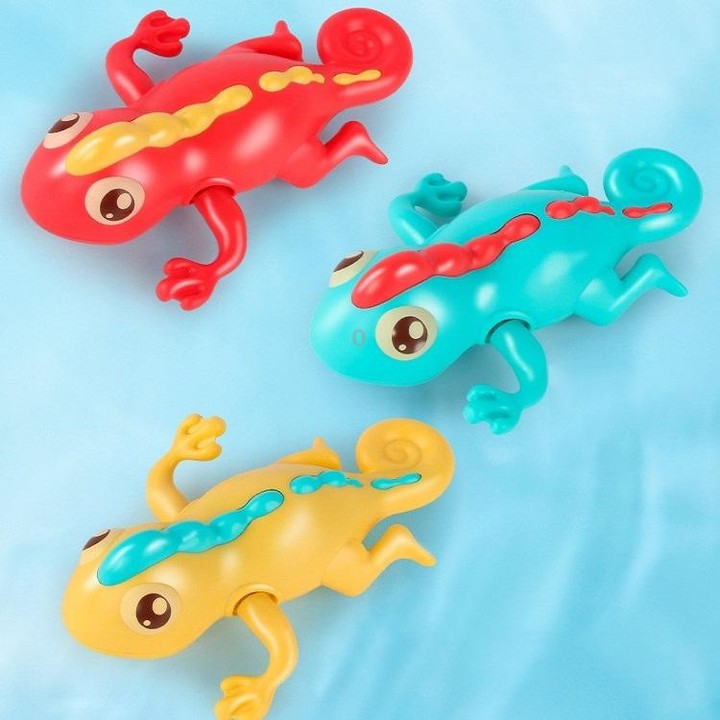 3 PCS Bathroom Playing Toys Baby Bathing Water Dolls On The Chain Swimming Bears And Lizards For Children(Red Lizard)