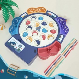 Magnetic Fishing Toy Children Educational Multifunctional Music Rotating Fishing Plate, Colour: Blue Battery Style+15 Fish 4 Rod