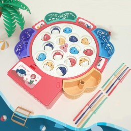 Magnetic Fishing Toy Children Educational Multifunctional Music Rotating Fishing Plate, Colour: Pink Battery Style+15 Fish 4 Rod