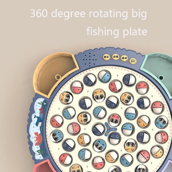 Magnetic Fishing Toy Children Educational Multifunctional Music Rotating Fishing Plate, Colour: Pink Battery Style+15 Fish 4 Rod