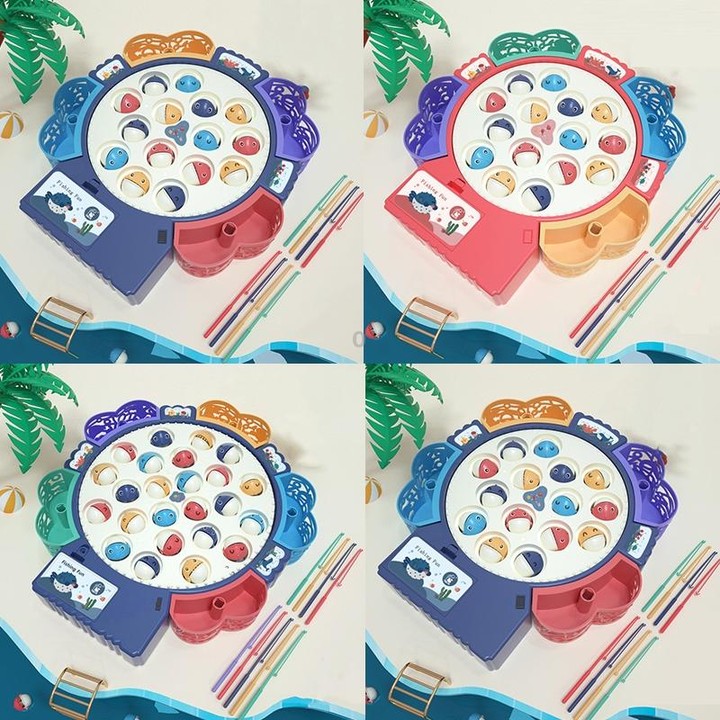 Magnetic Fishing Toy Children Educational Multifunctional Music Rotating Fishing Plate, Colour: Blue Charging Style+15 Fish 4 Ro