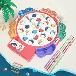 Magnetic Fishing Toy Children Educational Multifunctional Music Rotating Fishing Plate, Colour: Pink Battery Style+24 Fish 5 Rod