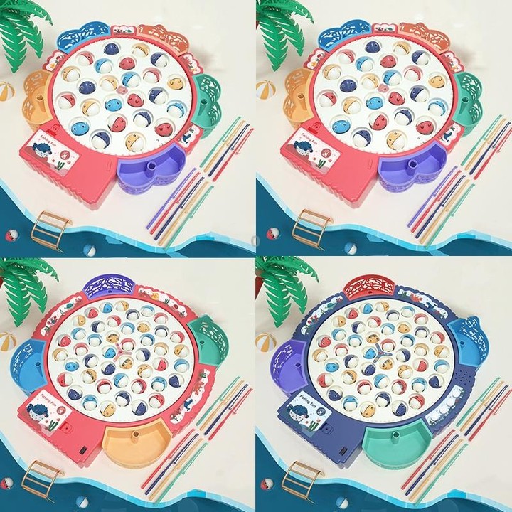 Magnetic Fishing Toy Children Educational Multifunctional Music Rotating Fishing Plate, Colour: Pink Battery Style+45 Fish 4 Rod