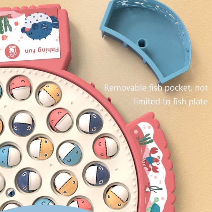 Magnetic Fishing Toy Children Educational Multifunctional Music Rotating Fishing Plate, Colour: Blue Battery Style+45 Fish 4 Rod