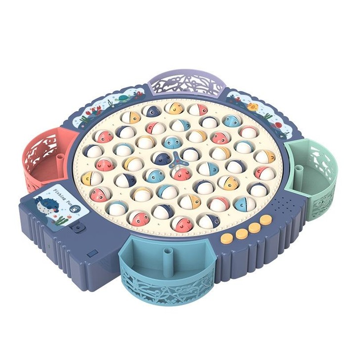 Magnetic Fishing Toy Children Educational Multifunctional Music Rotating Fishing Plate, Colour: Pink Battery Style+45 Fish 4 Rod
