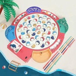 Magnetic Fishing Toy Children Educational Multifunctional Music Rotating Fishing Plate, Colour: Pink Battery Style+45 Fish 4 Rod