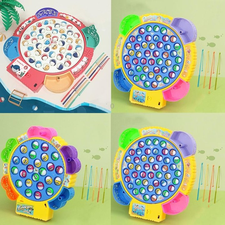 Magnetic Fishing Toy Children Educational Multifunctional Music Rotating Fishing Plate, Colour: Pink Battery Style+45 Fish 4 Rod