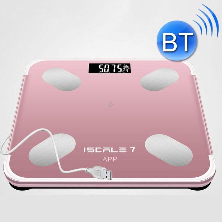 ISCRLE7 Smart Weight Scale Bluetooth Body Fat Measuring Instrument Solar Energy Charging(Rose Gold)