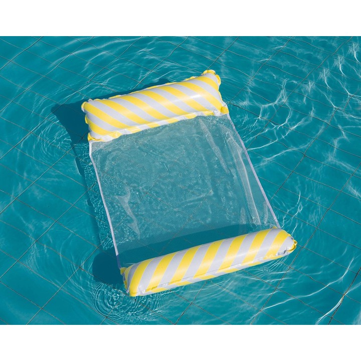 Inflatable Recliner On Water Foldable Backrest Floating Bed Inflatable Floating Row, Style： Diagonal Stripes (Yellow)