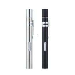 Flashlight Pupil Pen Light Yellow White Dual Light Source Dental Light LED Stainless Steel Morning Inspection Light(Black)