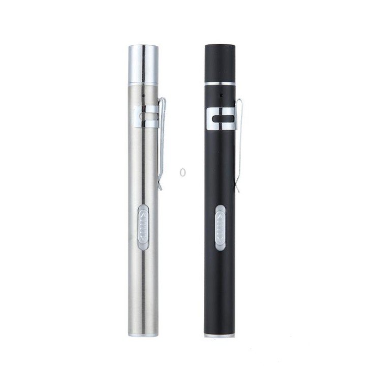 Flashlight Pupil Pen Light Yellow White Dual Light Source Dental Light LED Stainless Steel Morning Inspection Light(Black)