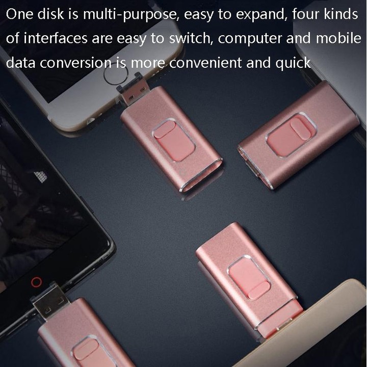 128GB SH02 USB 3.0 + 8 Pin + Mirco USB + Type-C 4 In 1 Mobile Computer U-Disk With OTG Function(Rose Gold)