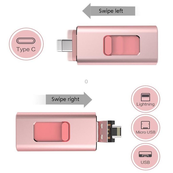 256GB SH02 USB 3.0 + 8 Pin + Mirco USB + Type-C 4 In 1 Mobile Computer U-Disk With OTG Function(Black)