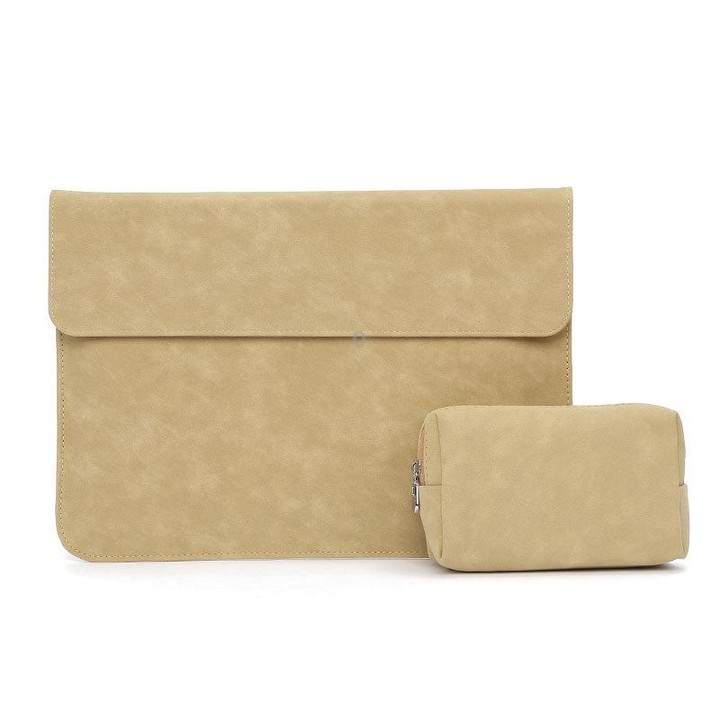 Horizontal Sheep Leather Laptop Bag For Macbook 11 Inch A1465/A1370(Liner Bag + Power Supply Bag Khaki)