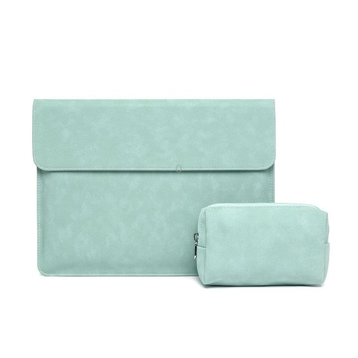Horizontal Sheep Leather Laptop Bag For MacBook Pro 16 Inch A2141(Liner Bag + Power Supply Bag Fruit Green)