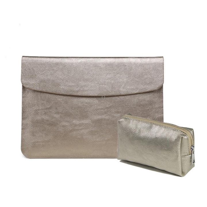 Horizontal Litchi Texture Laptop Bag Liner Bag For MacBook 12 Inch A1534(Liner Bag+Power Bag Golden)