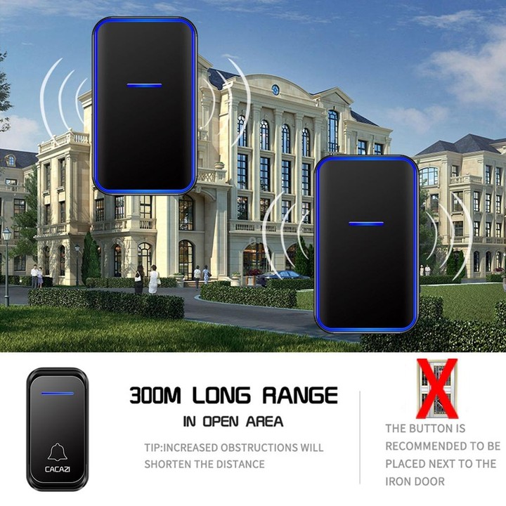 CACAZI Home Smart Digital Wireless Doorbell Remote Electronic Doorbell Elderly Pager, Style: EU Plug(White)
