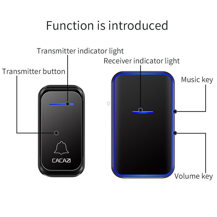 CACAZI Home Smart Digital Wireless Doorbell Remote Electronic Doorbell Elderly Pager, Style: UK Plug(Black)