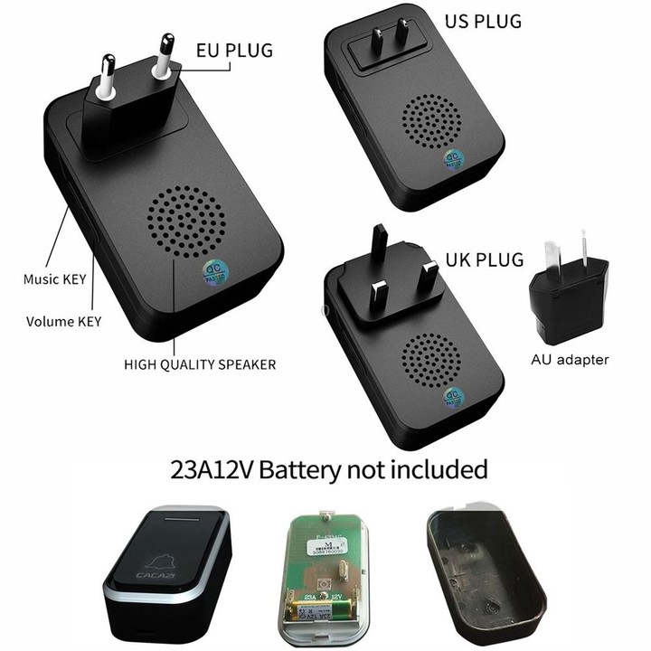 CACAZI Home Smart Digital Wireless Doorbell Remote Electronic Doorbell Elderly Pager, Style: UK Plug(Black)