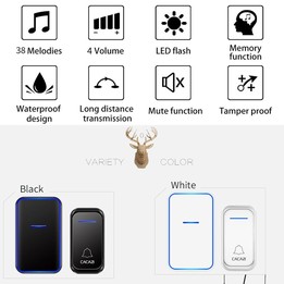 CACAZI Home Smart Digital Wireless Doorbell Remote Electronic Doorbell Elderly Pager, Style: UK Plug(Black)